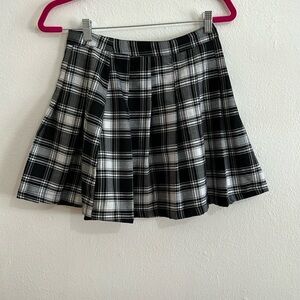 Handmade Black White Schoolgirl Pleated Plaid Mini Skirt  Size S/M